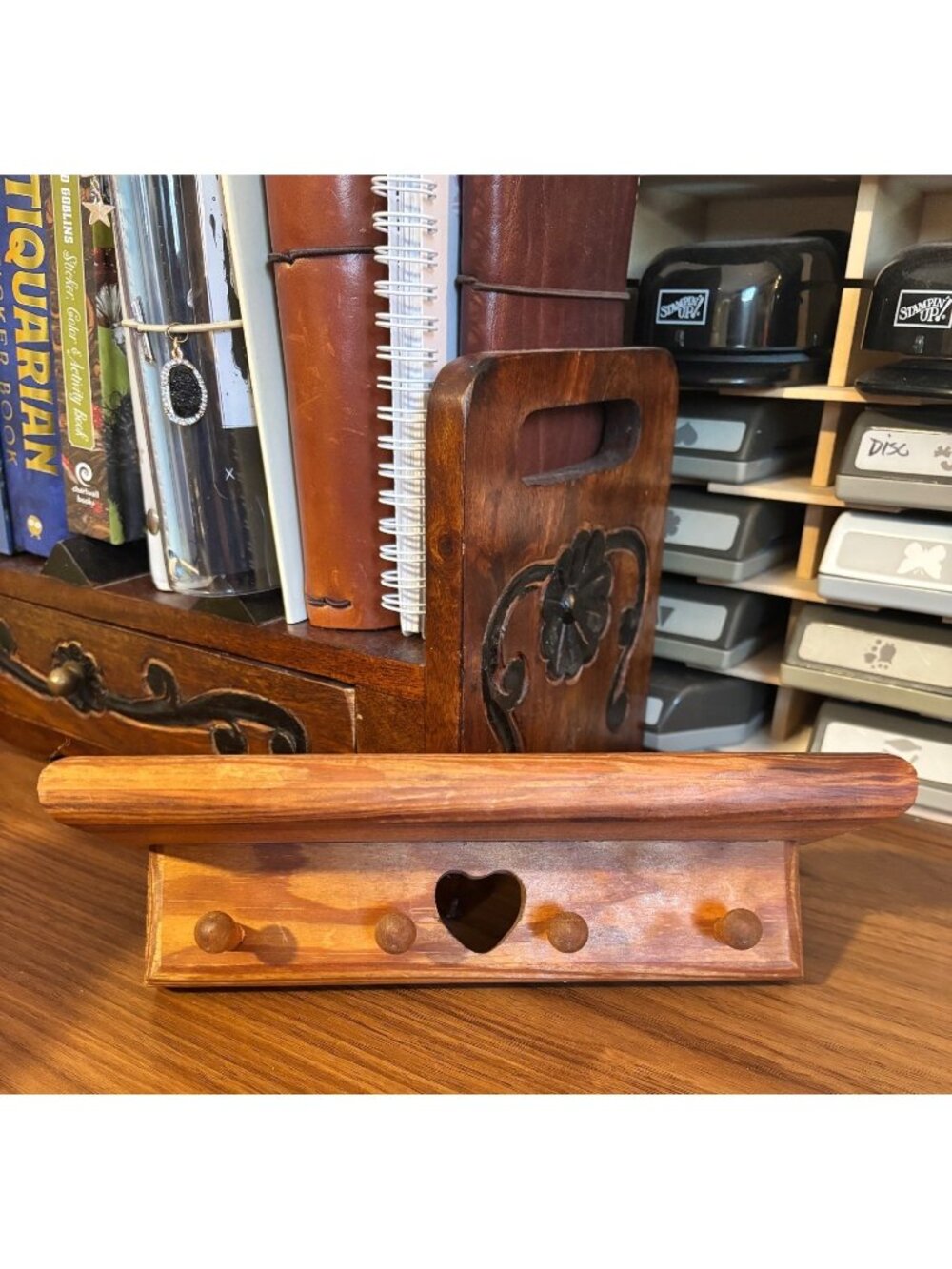 Vintage Bathroom Peg Rack with Shelf Farmhouse Wooden Towel Hook Rail Heart Cuto
